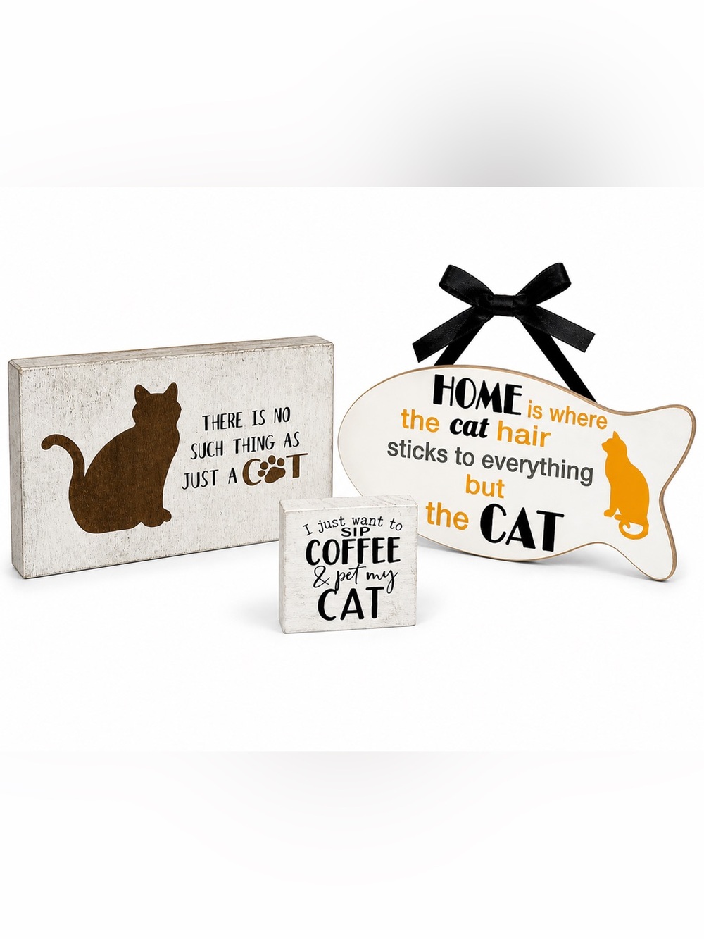 Cat Lover Farmhouse Decor Bundle Coffee Signs Wood Wall Plaques Set of 3